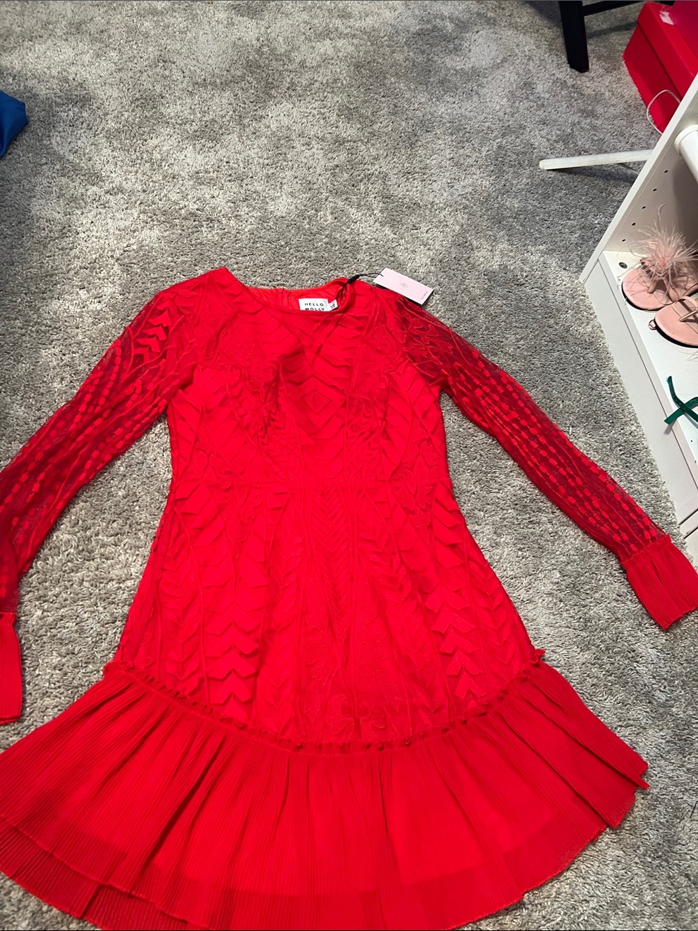Hello Molly Red Long-Sleeve Lace Mini Dress - Picture 3 of 14